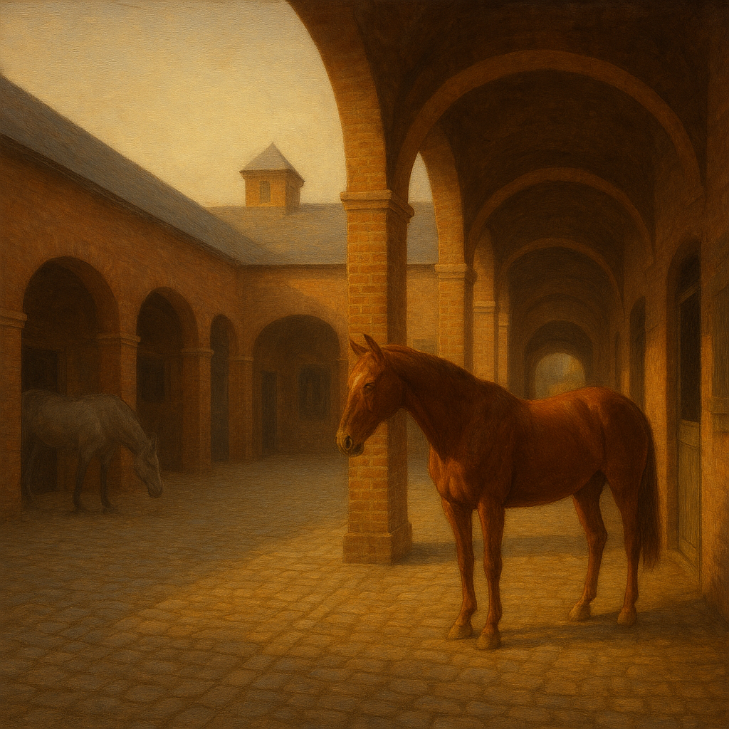 Equestrian Stable Courtyard in Late Afternoon No. 12 Oil Painting - View 1