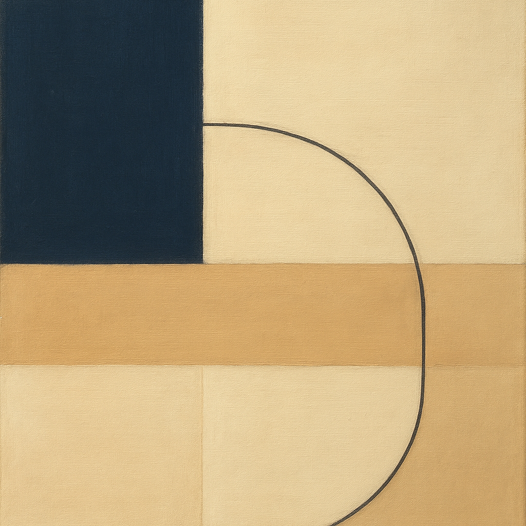 Navy & Warm Beige Geometric Line Balance No. 14 Fine Art Oil Painting - View 1