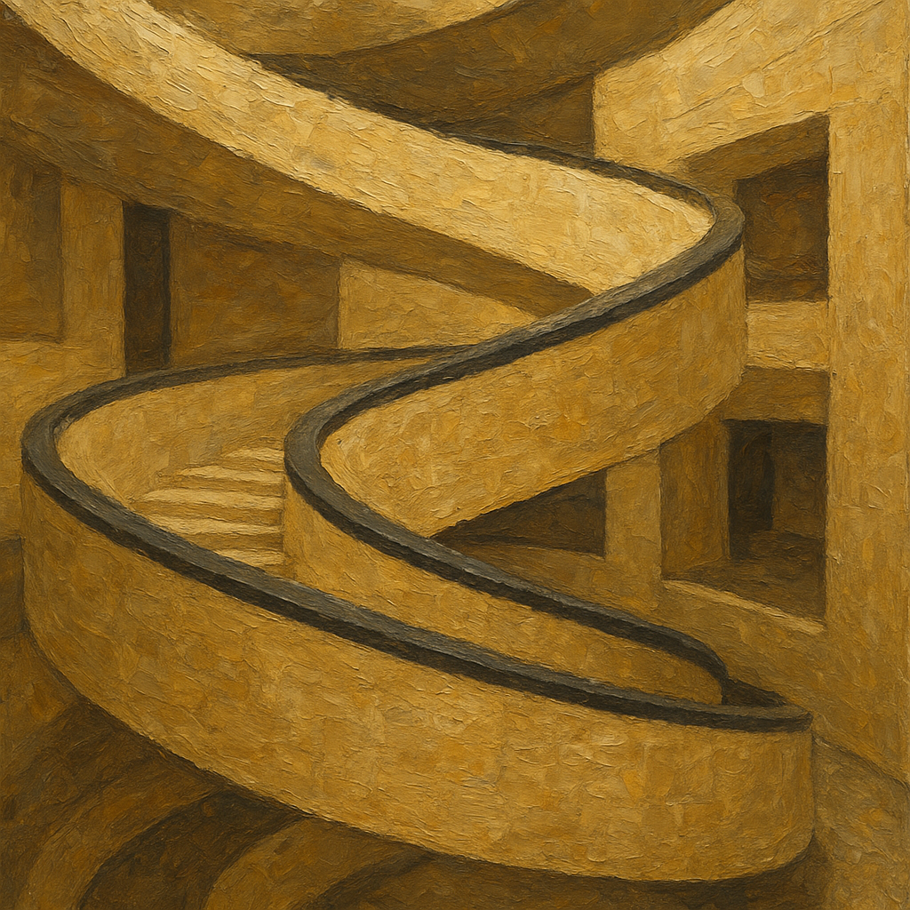Travertine Spiral Atrium Perspective No. 2 Oil Painting - 100% Hand-Painted Master Oil Painting