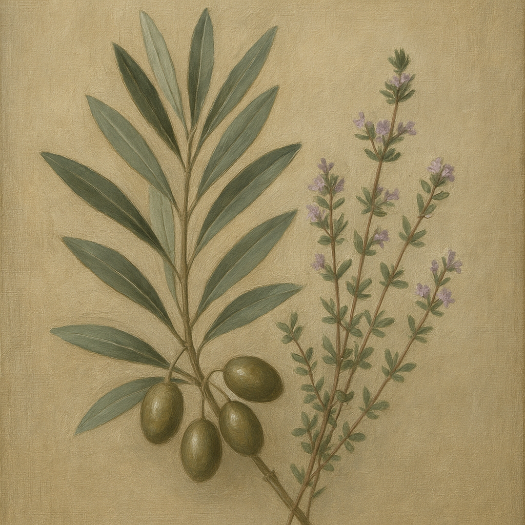 Olive Branches & Wild Thyme Botanical Study No. 9 Fine Art Oil Painting - View 1
