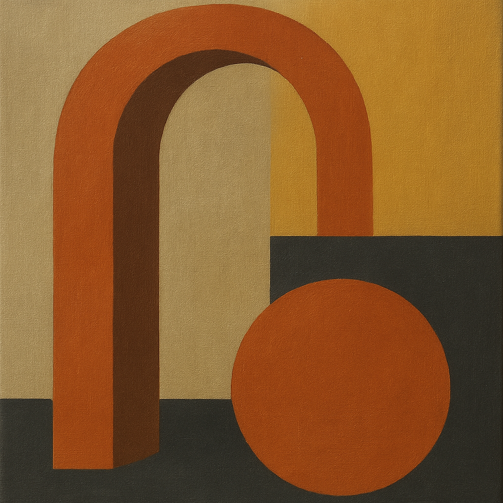 Bauhaus Archway & Terracotta Semicircle Suite No. 14 Fine Art Oil Painting - View 1