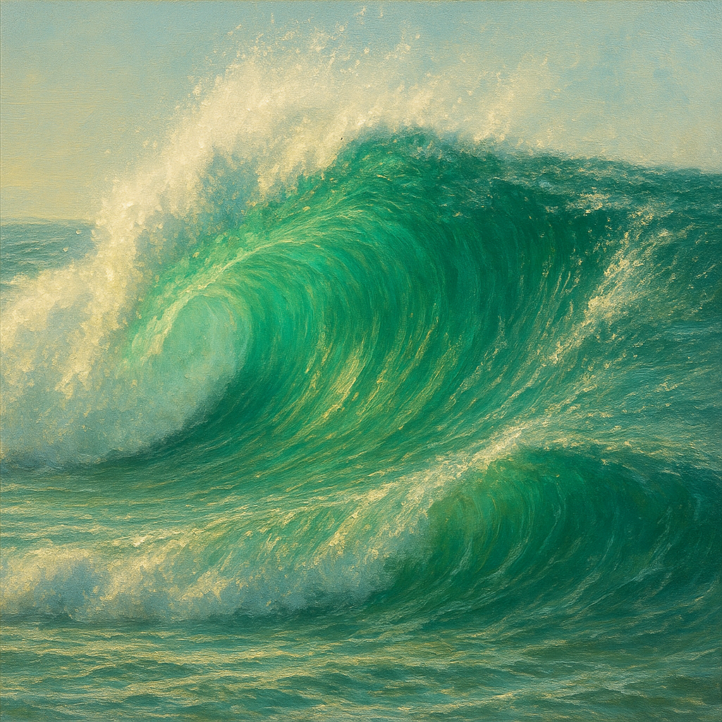 Emerald Breaker Wave in Crystalline Light No. 6 Fine Art Oil Painting - View 1