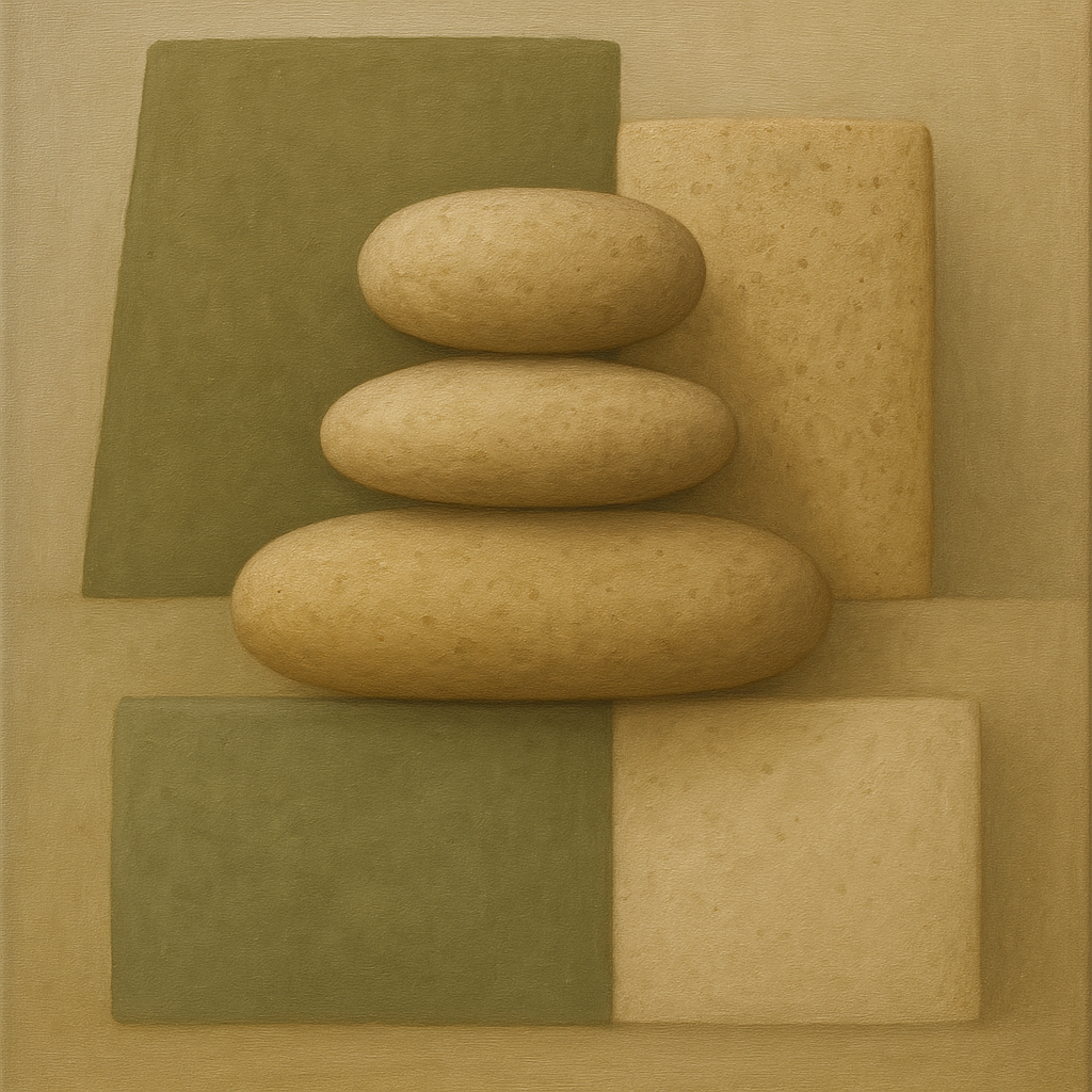 Muted Olive & Sandstone Geometric Balance Oil Painting - View 1
