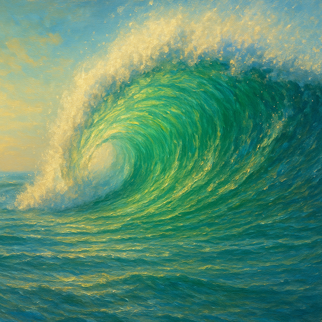 Emerald Breaker Wave in Crystalline Light No. 2 Fine Art Oil Painting - View 1