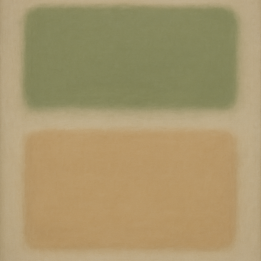 Sage Olive & Pale Sandstone Minimalist Harmony No. 6 Oil Painting - View 1