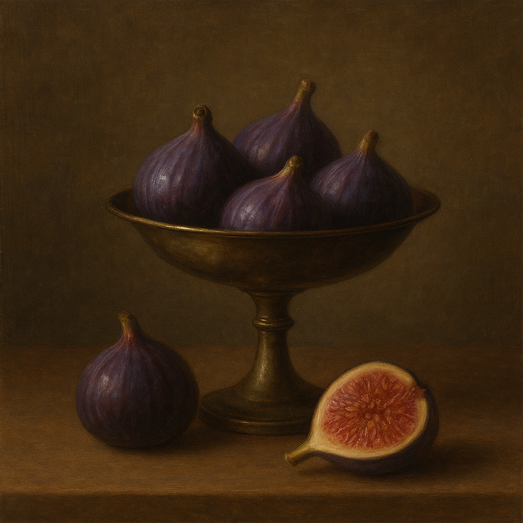 Ripe Figs & Bronze Compote Still Life No. 10 Oil Painting - View 1
