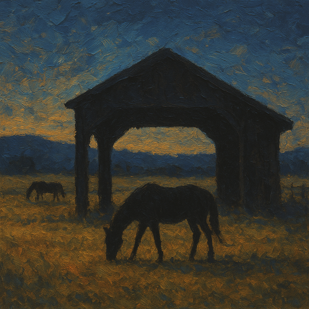 Rustic Equestrian Stable Silhouette No. 5 Oil Painting - 100% Hand-Painted Master Oil Painting