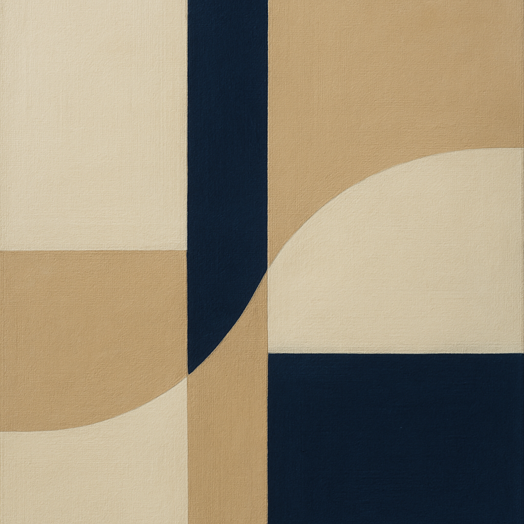 Navy & Warm Beige Geometric Line Balance No. 5 Fine Art Oil Painting - View 1