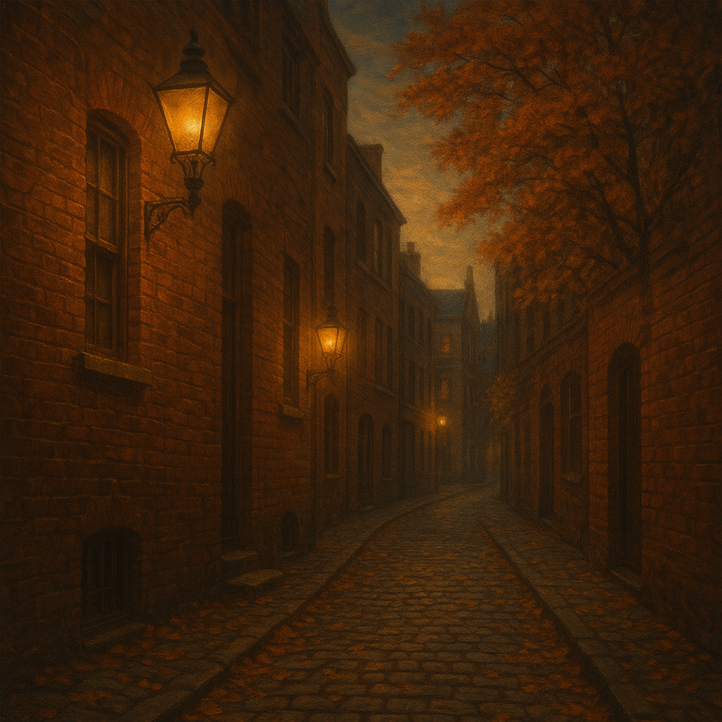 London Gaslamp Alley in Autumn Dusk No. 19 Oil Painting - View 1