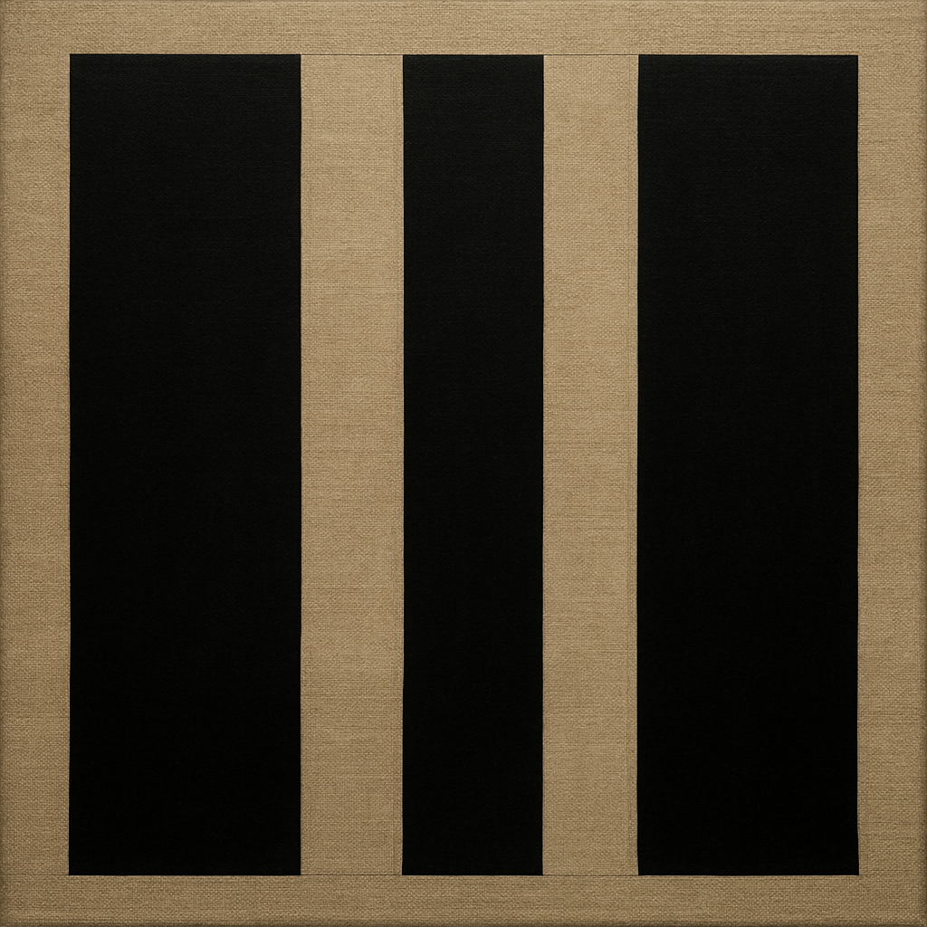 Minimalist Black Stripe & Raw Linen Rhythm No. 12 Fine Art Oil Painting - View 1