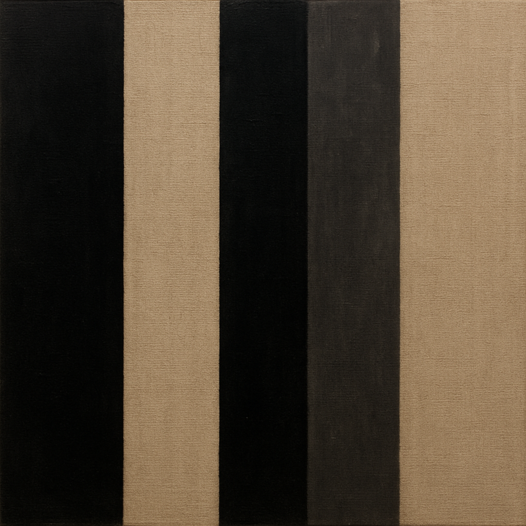 Minimalist Black Stripe & Raw Linen Rhythm No. 15 Fine Art Oil Painting - View 1
