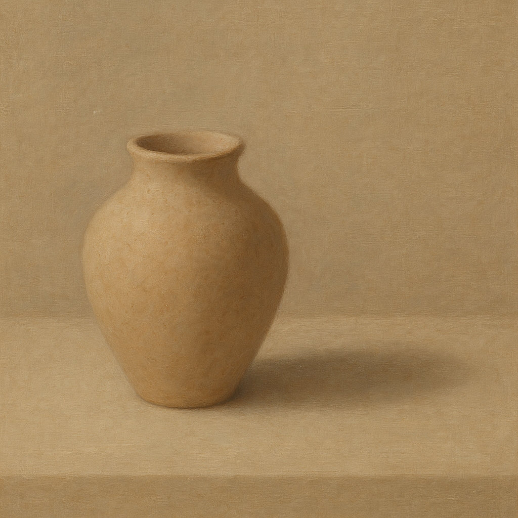Organic Clay Vessel & Solitary Shadow No. 3 Oil Painting - View 1