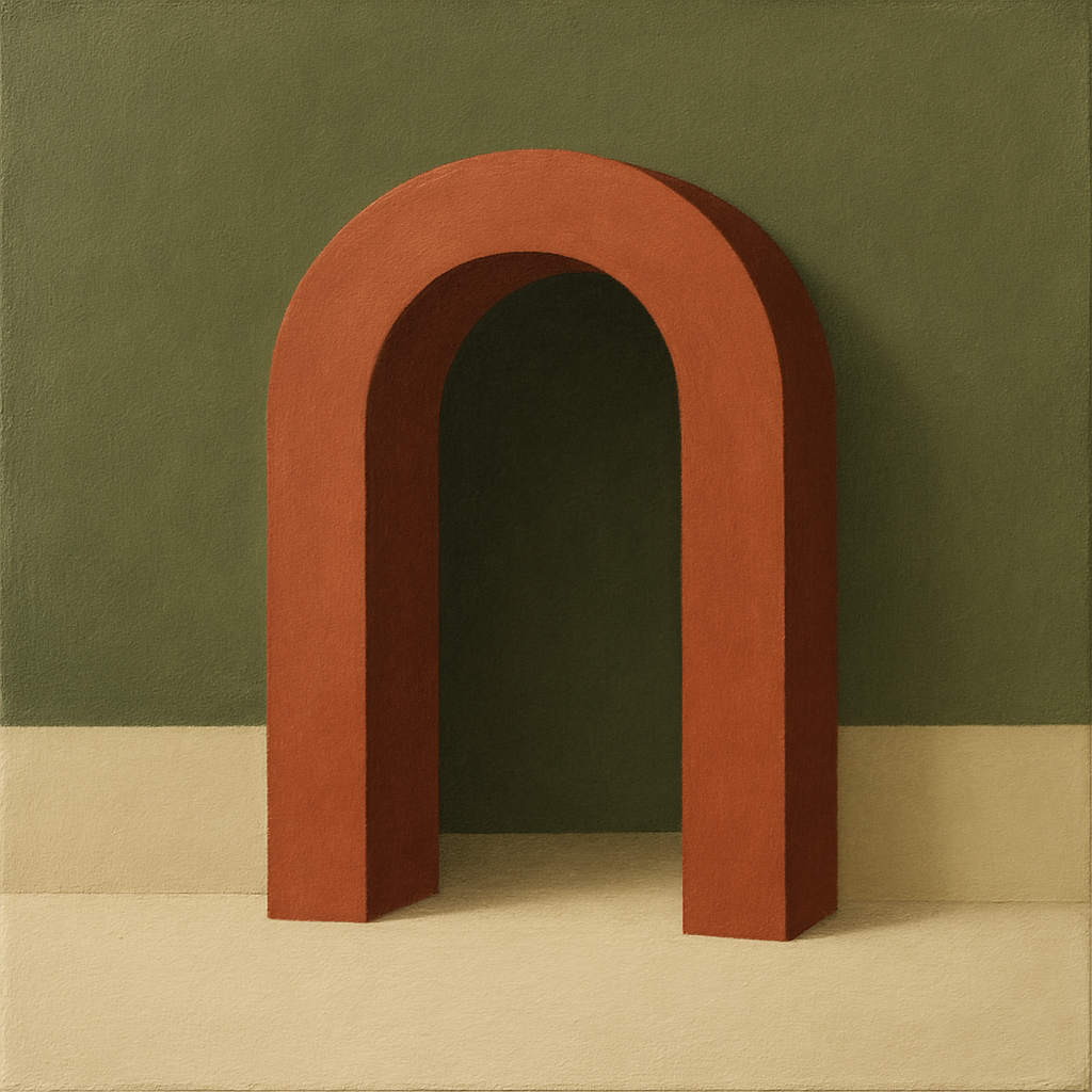 Terracotta Clay & Cream Arch No. 4 - Modern Fine Art Oil Painting - View 1