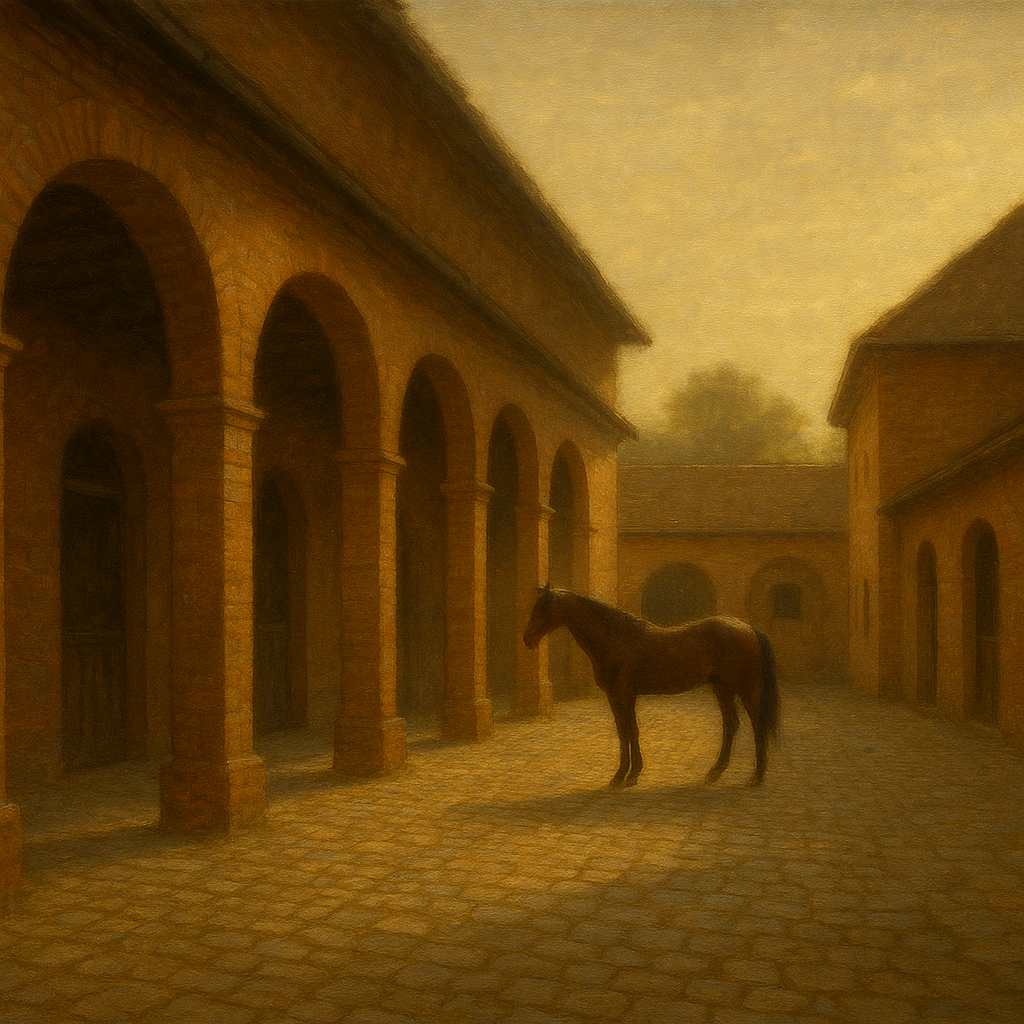 Equestrian Stable Courtyard in Late Afternoon No. 18 Oil Painting - View 1