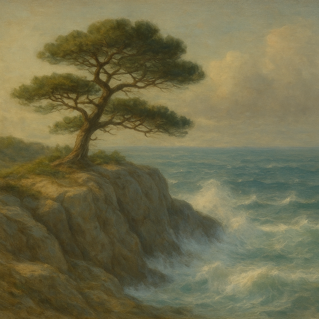 Wild Coastal Pine on Stormy Granite Cliff No. 9 Oil Painting - View 1