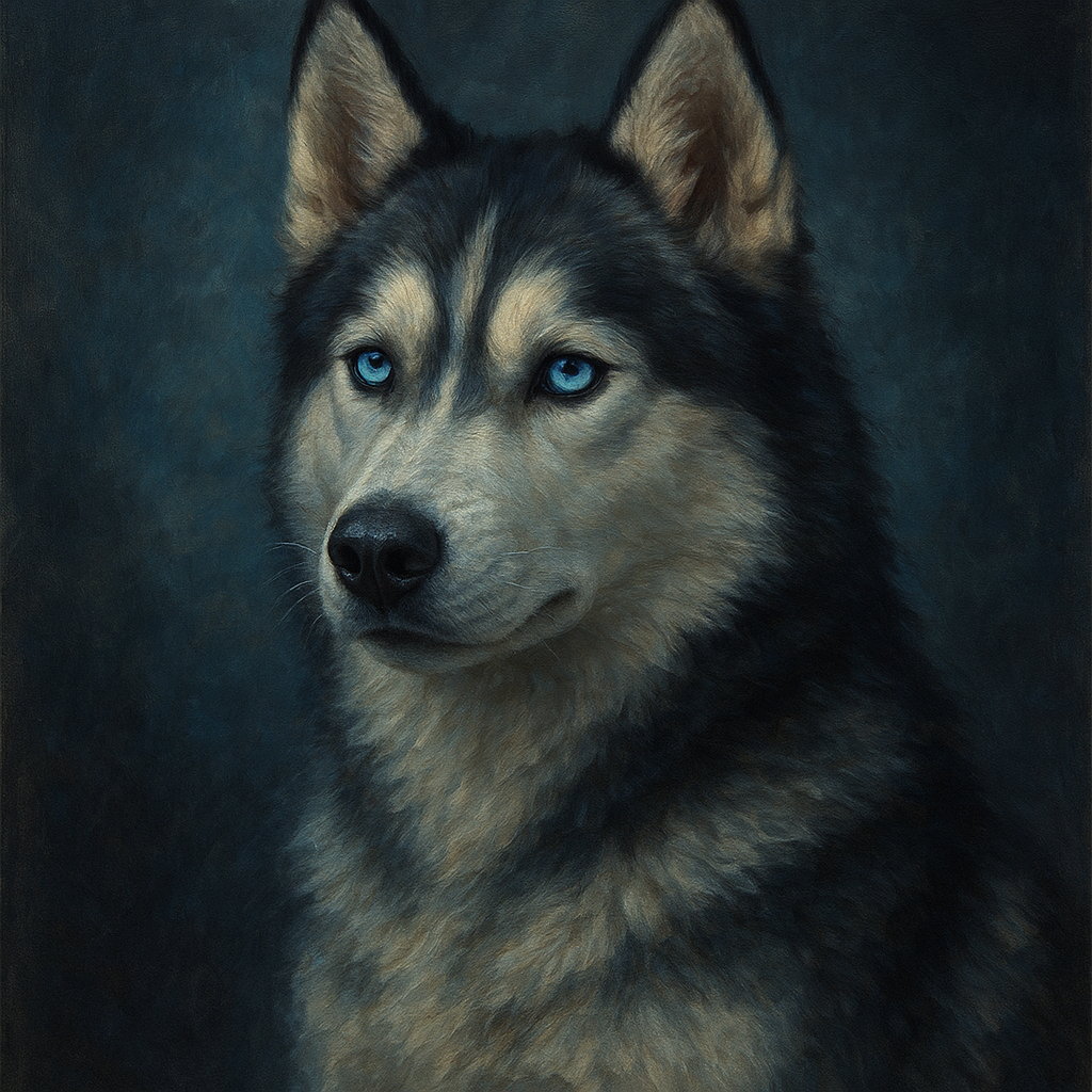 Siberian Husky with Luminous Ice Blue Eyes Fine Art Oil Painting - View 1