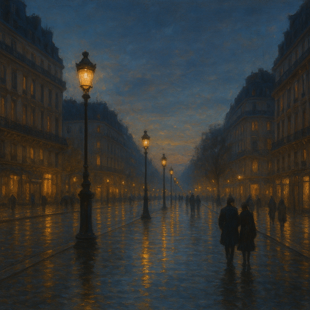 Rainy Parisian Boulevard at Twilight No. 19 Oil Painting - View 1