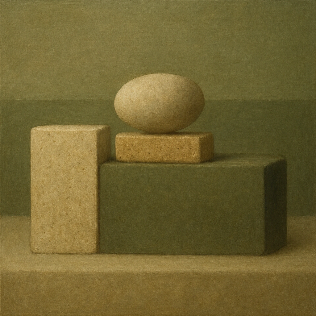 Muted Olive & Sandstone Geometric Balance No. 29 Oil Painting - View 1