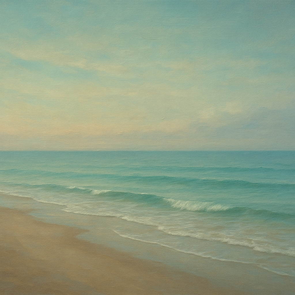 Tranquil Morning Tide over Soft Sand Beach No. 8 Fine Art Oil Painting - View 1