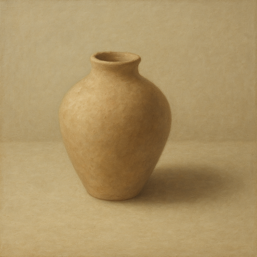 Organic Clay Vessel & Solitary Shadow No. 29 Oil Painting 100% Hand Painted Oil on Belgian Linen Canvas, Original Fine Art Wall Decor