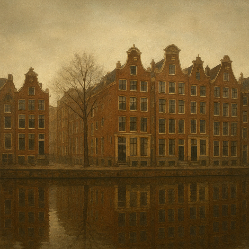 Amsterdam Canal Houses Under Overcast Sky No. 18 Oil Painting 100% Hand Painted Oil on Belgian Linen Canvas, Original Fine Art Wall Decor