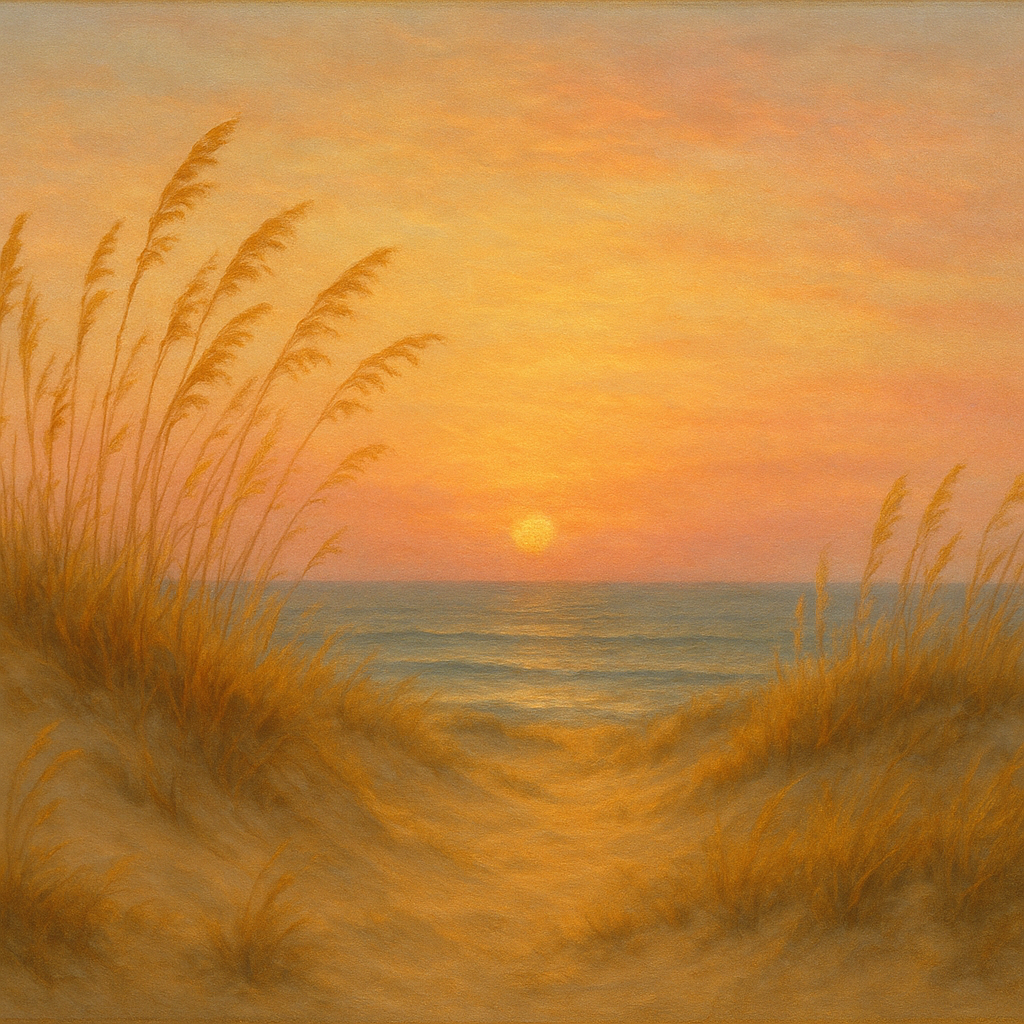 Sea Oats on Rolling Coastal Dunes at Sunset No. 3 Oil Painting 100% Hand Painted Oil on Belgian Linen Canvas, Original Fine Art Wall Decor