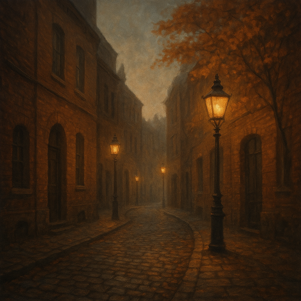 London Gaslamp Alley in Autumn Dusk No. 15 Oil Painting - View 1