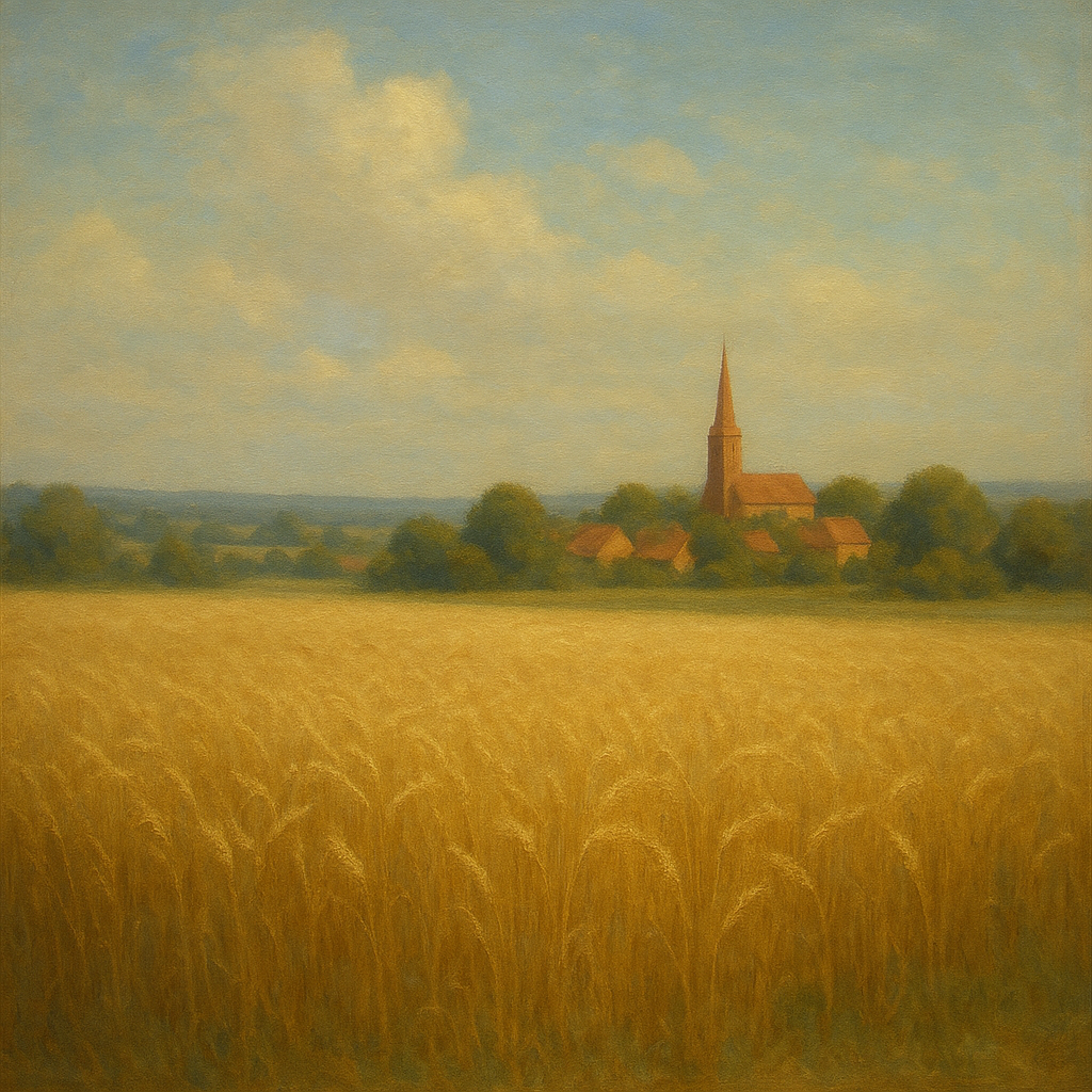 Sun-Drenched Wheatfield & Distant Village No. 9 Oil Painting - View 1