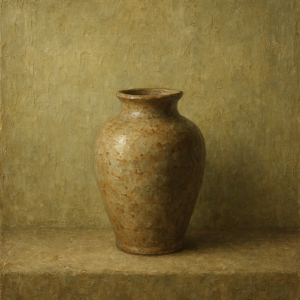 Earthen Ceramic Vessel Minimalist Oil Painting - 100% Hand-Painted Master Oil Painting