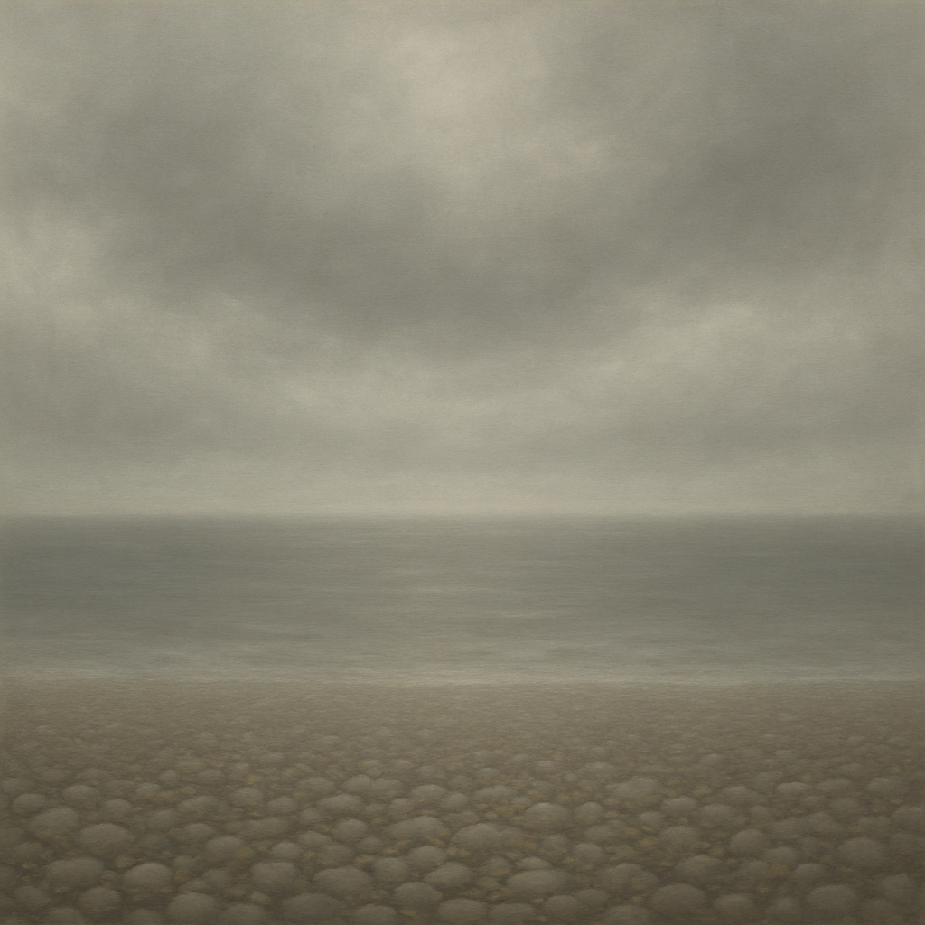 Overcast Coastal Fog & Wet Pebble Shingle No. 15 Oil Painting 100% Hand Painted Oil on Belgian Linen Canvas, Original Fine Art Wall Decor