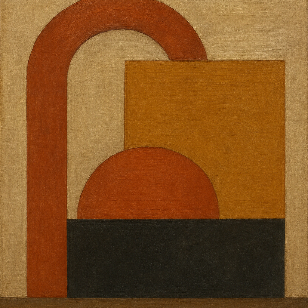 Bauhaus Archway & Terracotta Semicircle Suite No. 10 Fine Art Oil Painting - View 1