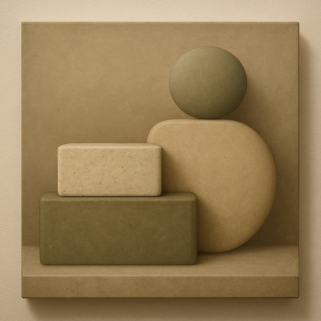 Muted Olive & Sandstone Geometric Balance No. 21 Oil Painting - View 1