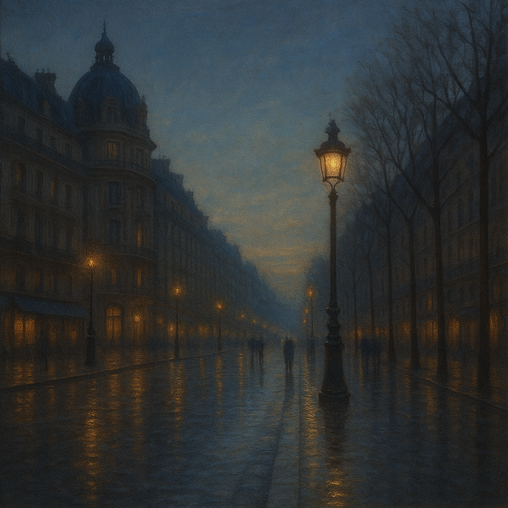 Rainy Parisian Boulevard at Twilight No. 8 Oil Painting - View 1
