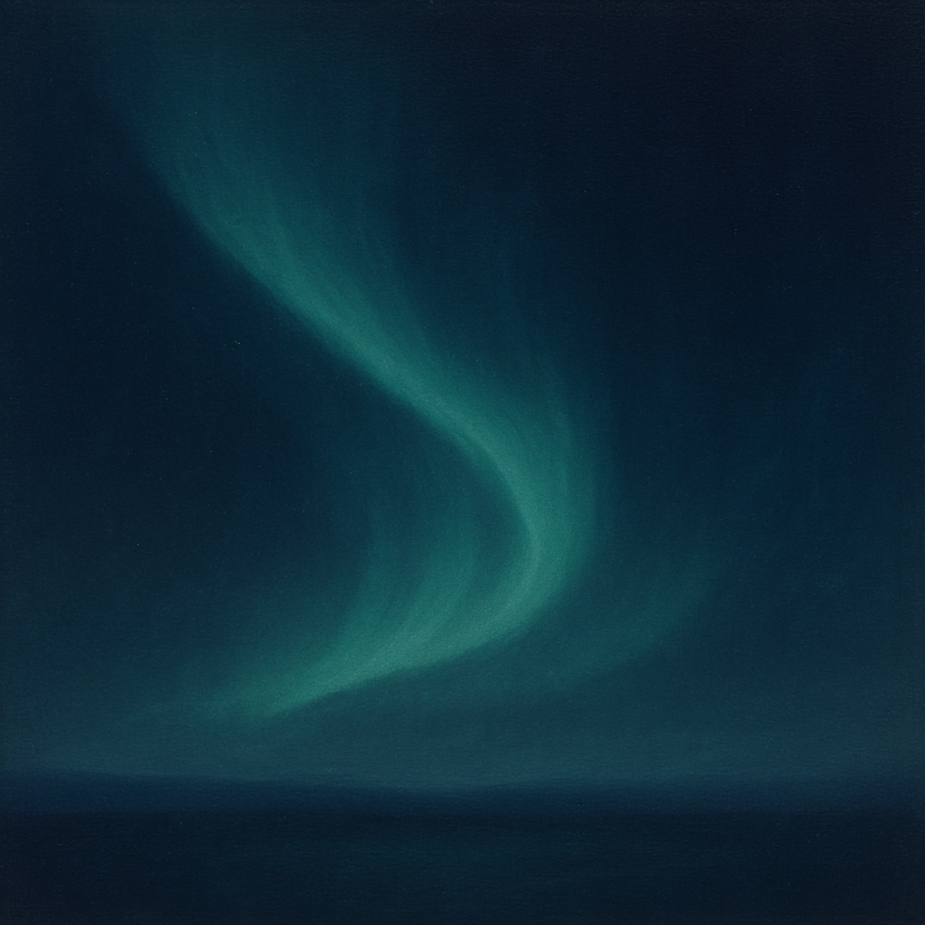 Aurora Borealis Veil in Deep Midnight Indigo Oil Painting - View 1
