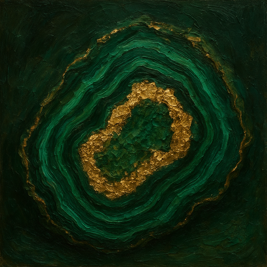 Forest Malachite & Gilded Geode No. 5 Oil Painting - 100% Hand-Painted Master Oil Painting