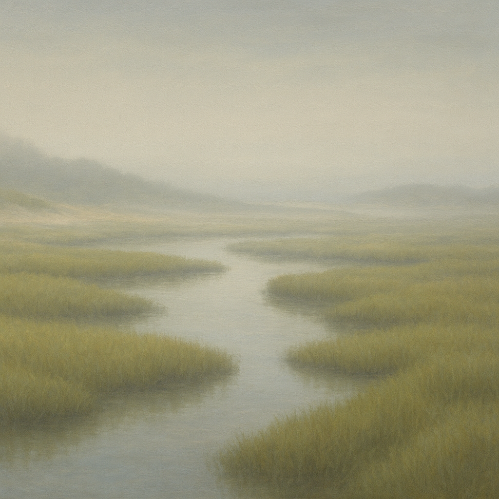 Morning Fog over Cape Cod Tidal Marsh No. 15 Oil Painting - View 1