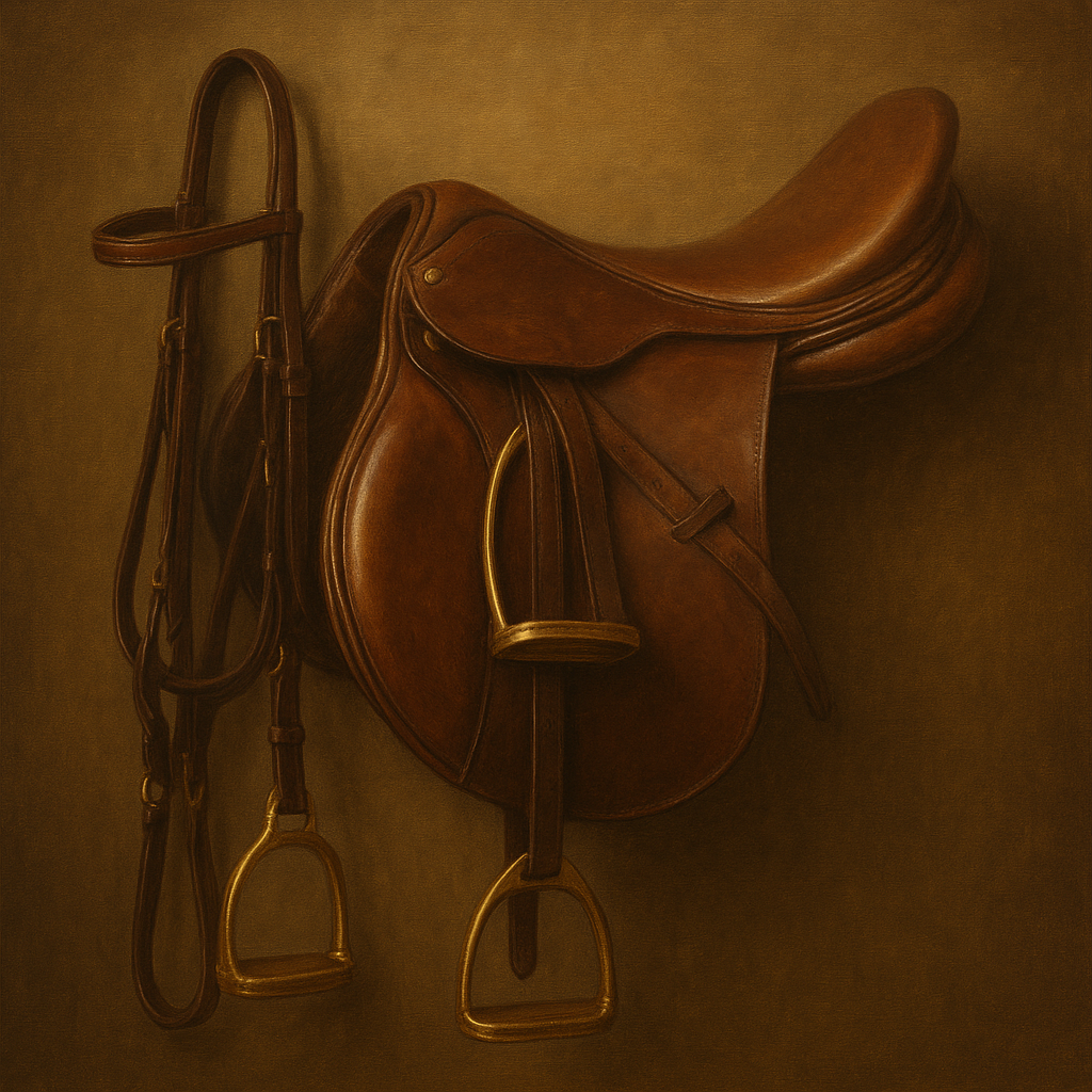 Vintage Bridle & Polished Leather Saddle No. 2 Oil Painting - View 1