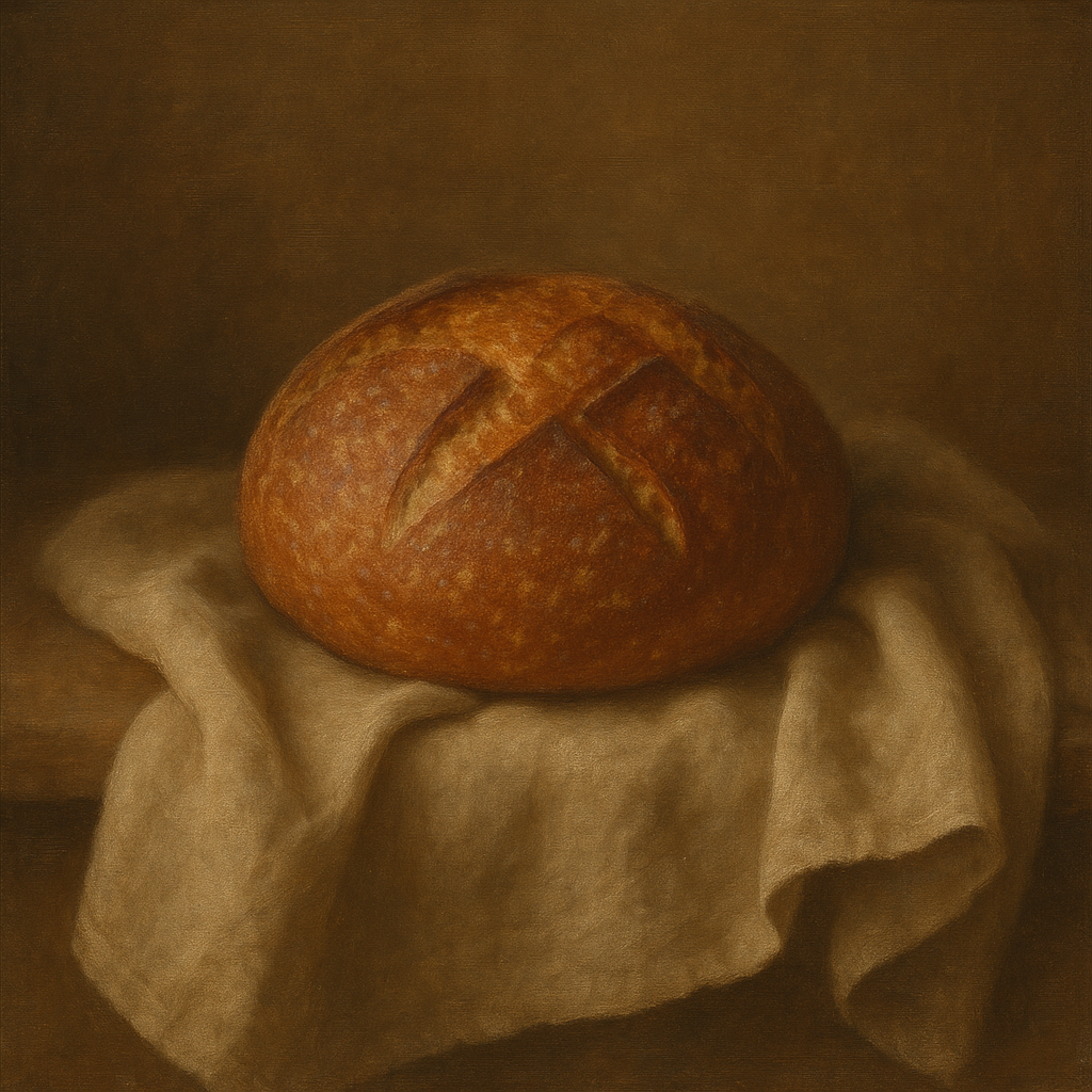 Artisan Sourdough Boule & Linen Drapery No. 4 Oil Painting - View 1