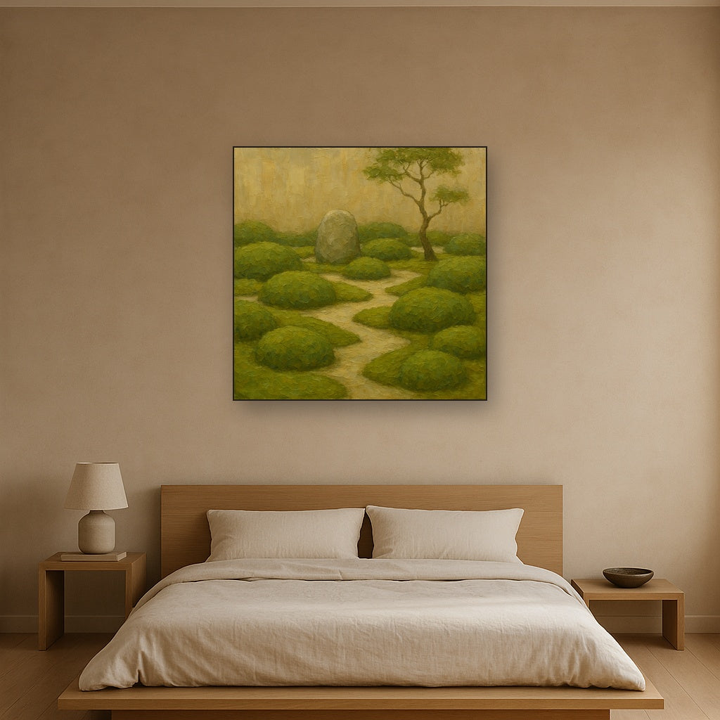 Kyoto Moss Garden Minimalist Oil Painting - View 3