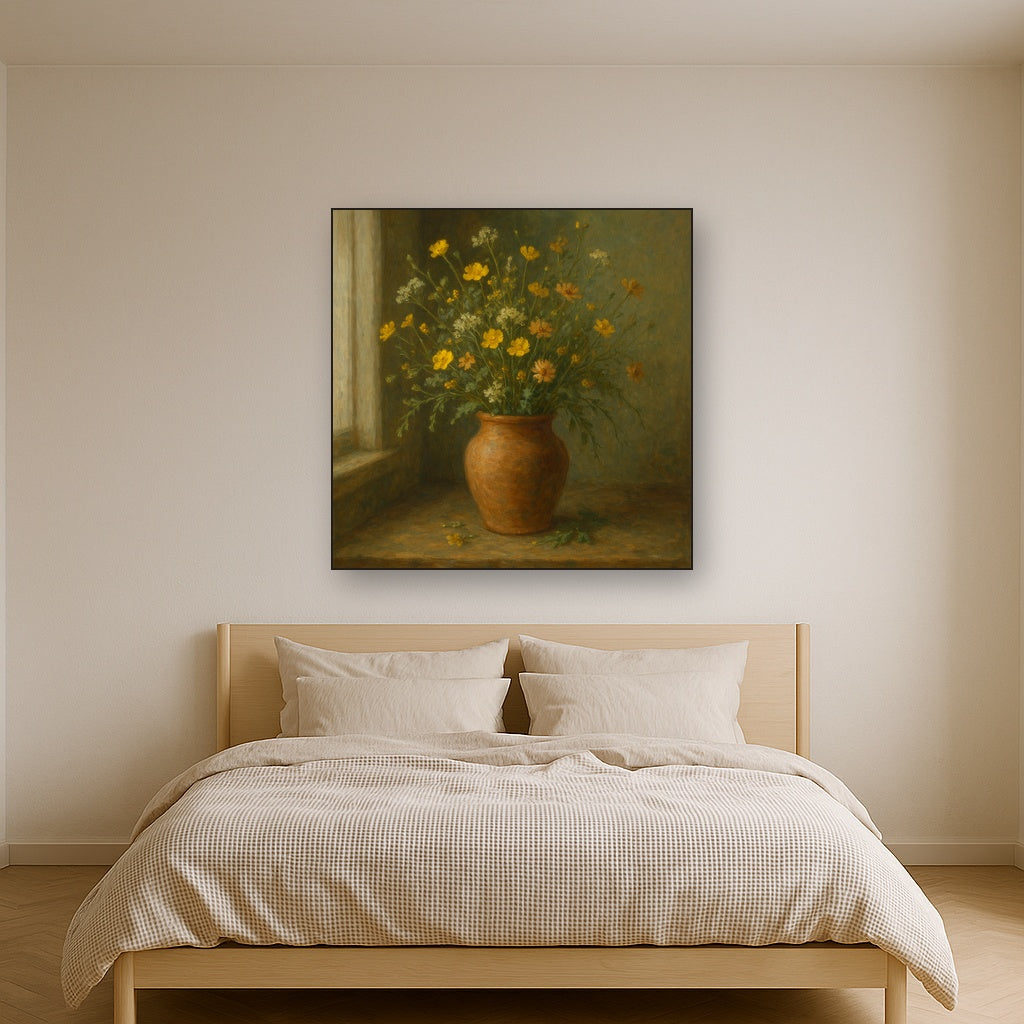 Vintage Meadow Wildflowers in Earthenware Jar No. 5 Fine Art Oil Painting - View 3