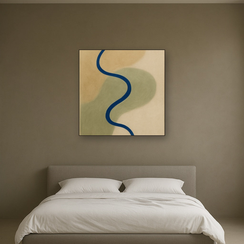 Cobalt Blue & Pale Oat Contour No. 8 - Modern Fine Art Oil Painting - View 3