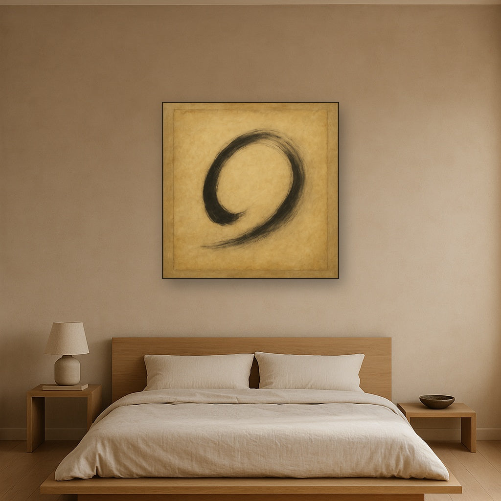 Aged Rice Paper & Charcoal Calligraphic Balance Oil Painting - View 3