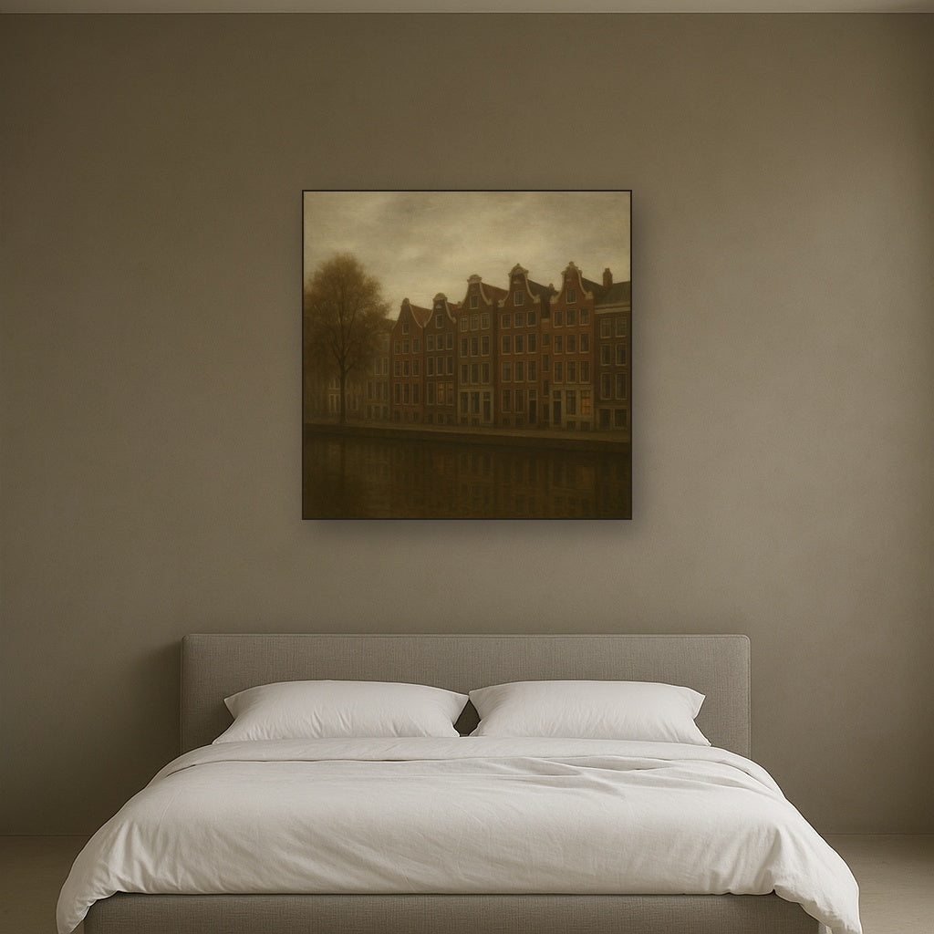 Amsterdam Canal Houses Under Overcast Sky No. 21 Oil Painting - View 3