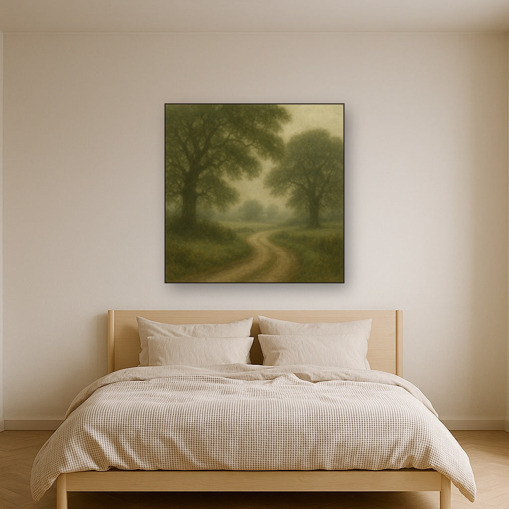Misty English Countryside Lane Oil Painting - View 3