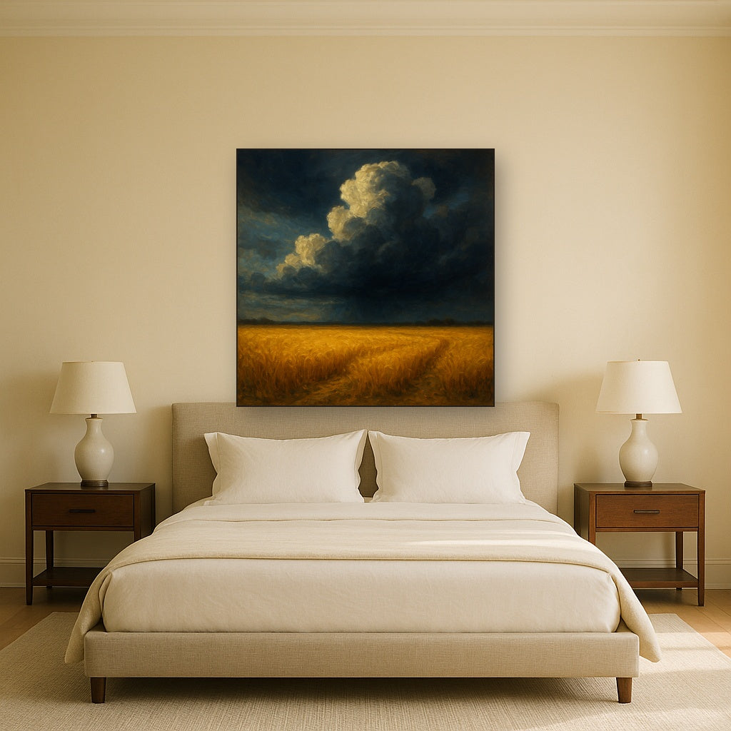 Harvest Wheatfield under Dramatic Thunderhead Sky No. 5 Fine Art Oil Painting - View 3