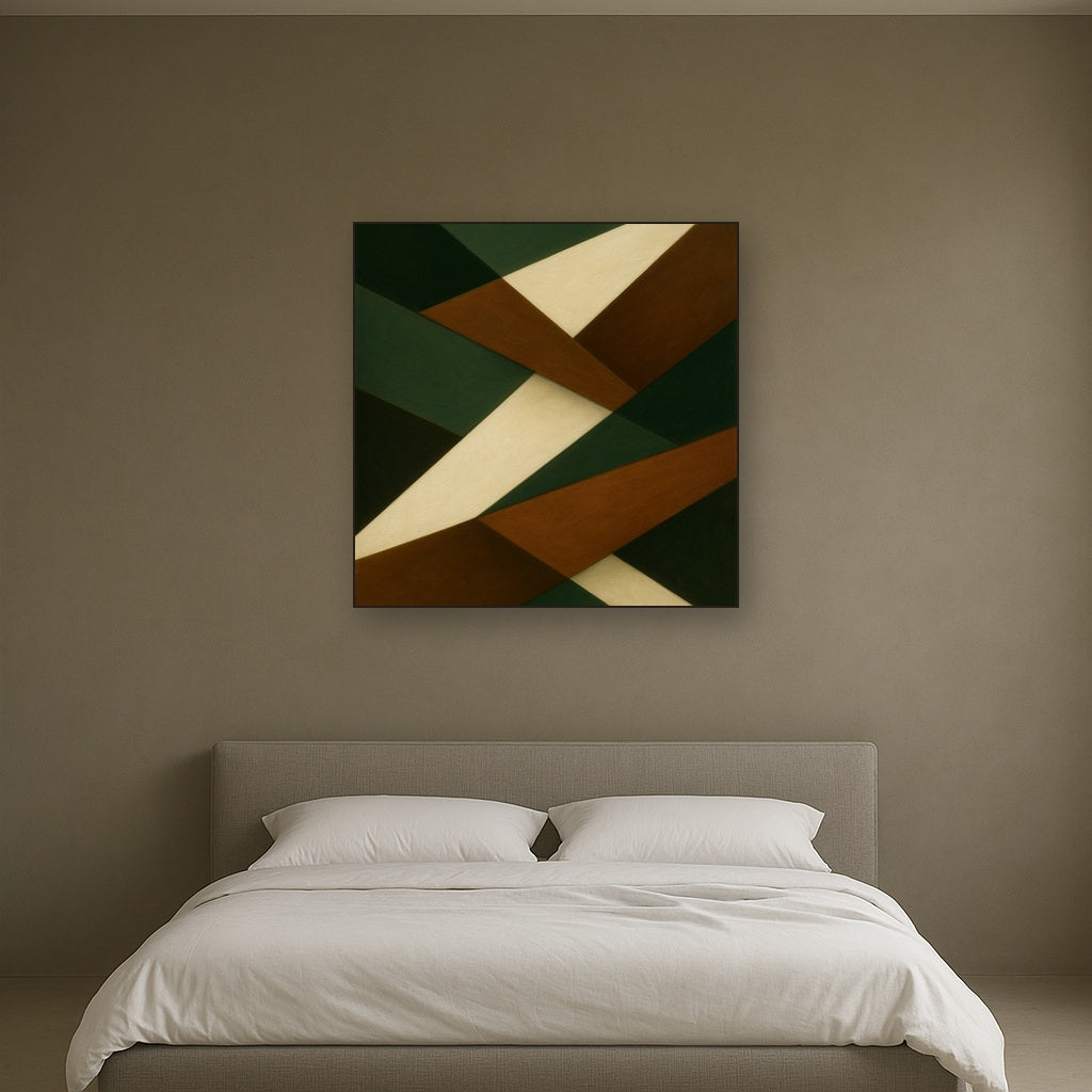Kinetic Diagonal Planes in Forest & Alabaster No. 15 Fine Art Oil Painting - View 3