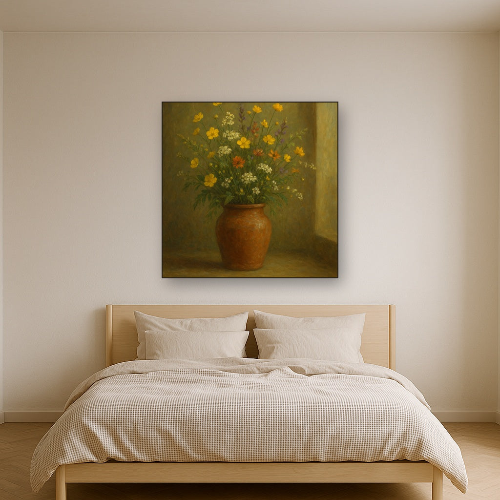 Vintage Meadow Wildflowers in Earthenware Jar Fine Art Oil Painting - View 3