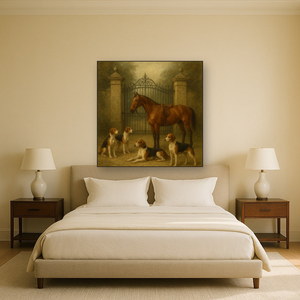 Hunting Hounds & Thoroughbred by Estate Gate Oil Painting - View 3