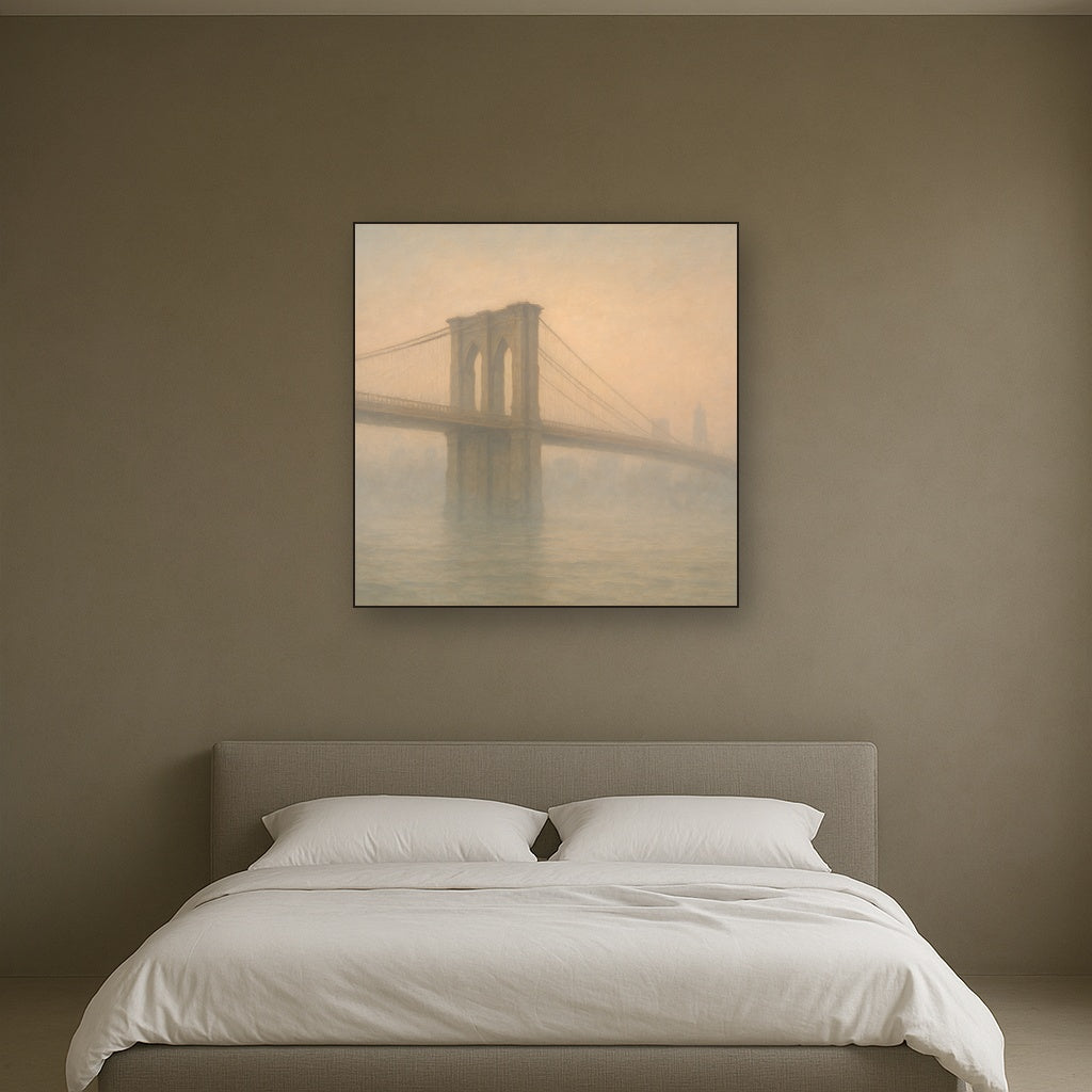 Brooklyn Bridge in Morning River Mist No. 22 Oil Painting - View 3