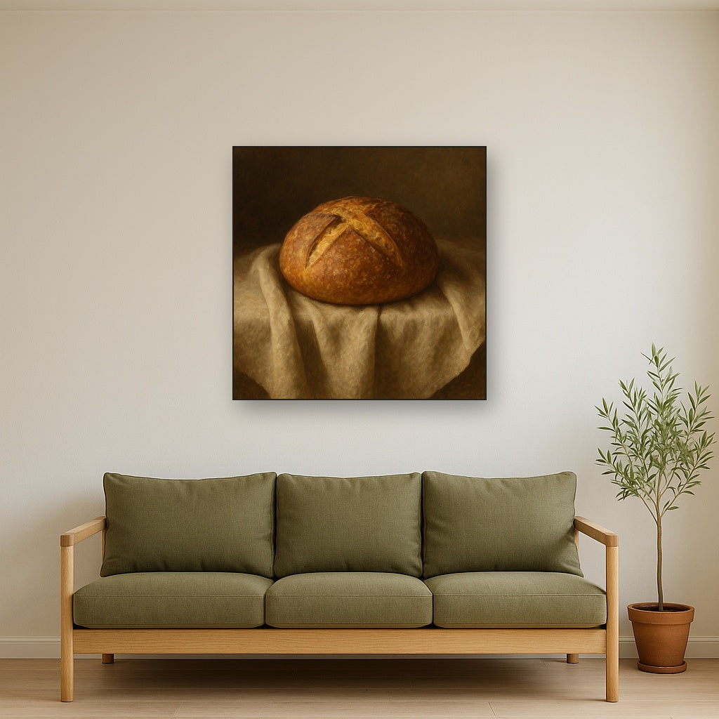 Artisan Sourdough Boule & Linen Drapery Oil Painting - View 3